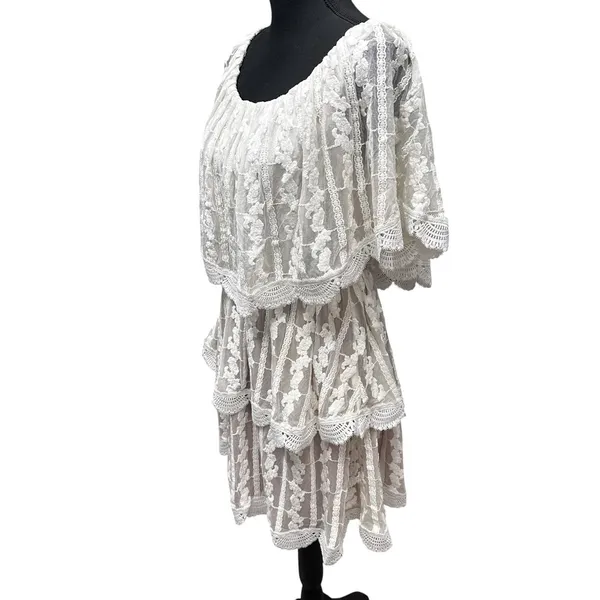 Show Me Your Mumu Ivory Lace Champagne Ruffle BOHO Dress Wedding Cap Sleeve SZ L - Image 2