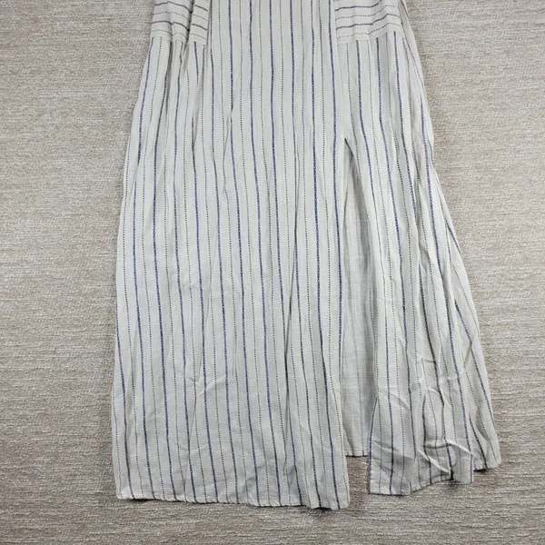 Monteau Los Angeles Linen Maxi Sundress Large White Blue Striped Rayon Slit - Image 9