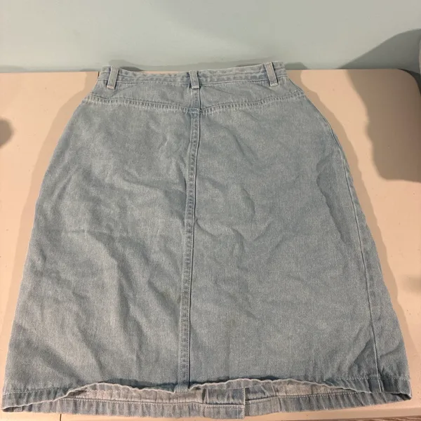 Christopher & Banks Vintage 90s Button Front Denim Skirt Light Wash Midi A-Line Jean Pockets - Image 3