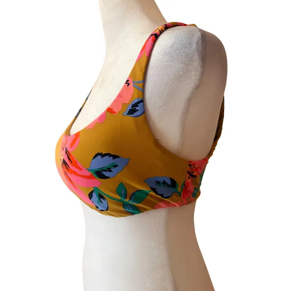 Billabong‎ Bikini Top Womens Medium Yellow Floral Excellent Scoop Neck XT301BBE - Image 3