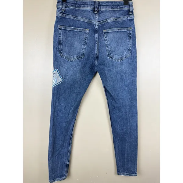 Zara Women’s Skinny Stretch Blue Jeans Size 30 Patch “Regret Nothing” - Image 4