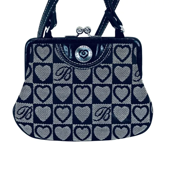 Brighton Kisslock Heart Purse‎ Mini Shoulder Bag Black Silver Checkered Y2K - Image 11