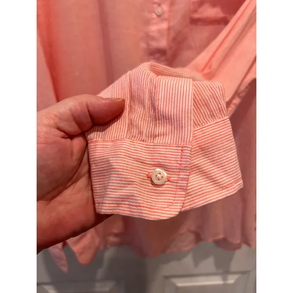 Gap Womens Boyfriend Fit Popover Shirt Coral Pink White Stripe Cotton‎ Large NWT - Image 5