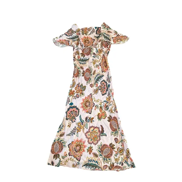 ANTHROPOLOGIE KACHEL Flutter Sleeve Bow Back Maxi Slip Dress Size 10 Pink Floral - Image 5