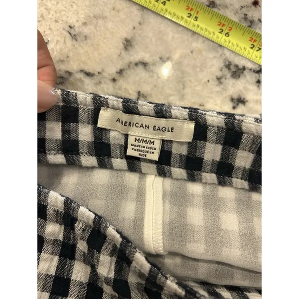 American Eagle Gingham Notched Mini Skirt Black White Sz Medium Game Day Preppy - Image 4