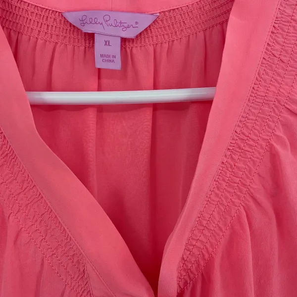 Lily Pulitzer Coral Sleeveless Bow Tie Blouse 100% silk - Image 6