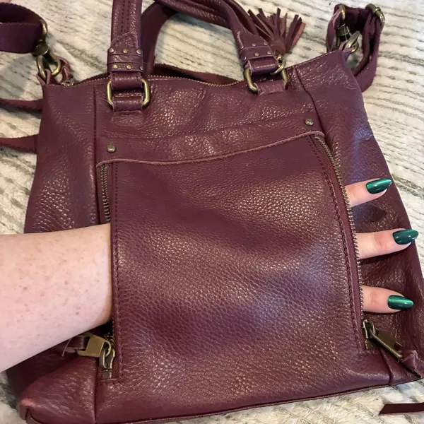 The Sak Wine Pebbled Leather Crossbody With Top Handles Purse Butter Soft EUC - Image 9