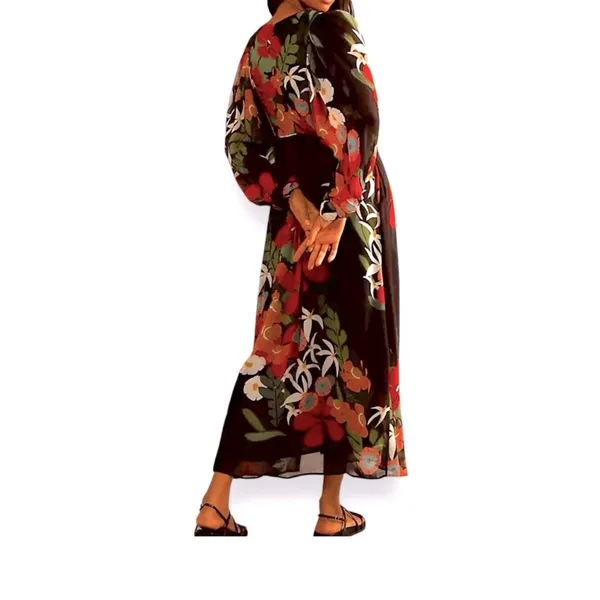 Farm Rio x Anthropologie Long Sleeve V Neck Floral Maxi Dress Balloon Sleeve S - Image 2