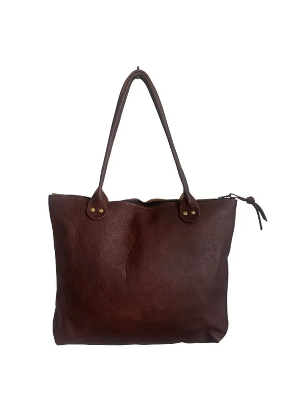 Hawks and Doves SHORT BROWN PORTER Leather Tote in Dark Brown - Image 3