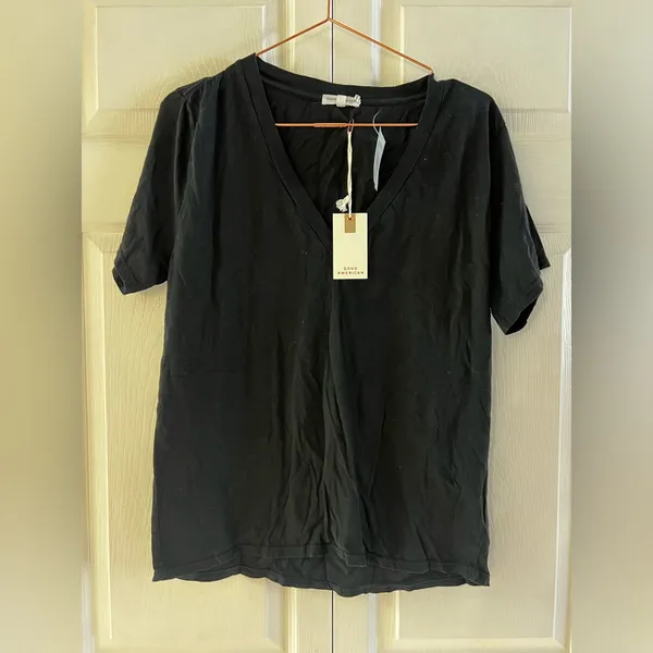 Good American black vneck‎ cotton tshirt 4 way stretch quick dry compression NWT - Image 5