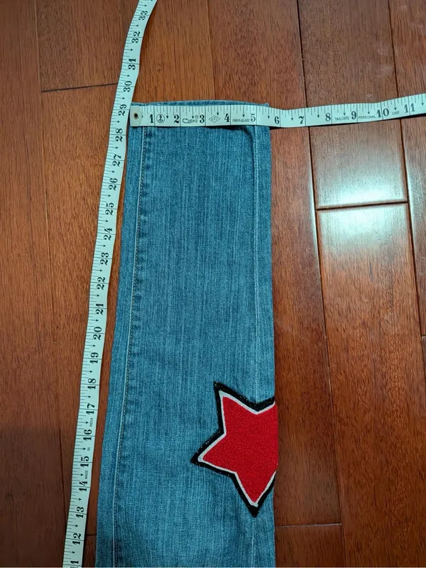Carmar Women’s Distressed Blue Jeans with Red Star Patches - Image 7