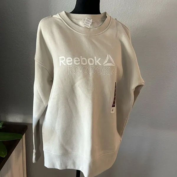 Reebok Relaxed Fit Logo Sweatshirt Pullover Cream Ivory Small NWT - Image 2
