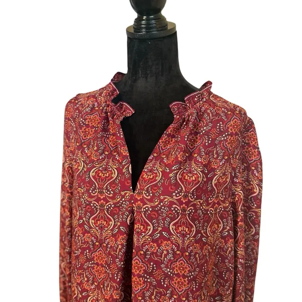 Max Studio Red Floral Printed Crepe Long Sleeve Blouse Size XL Office Business - Image 2