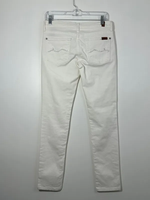 7 For All Mankind Sz 27 White Denim Low-Rise Skinny Jeans Y2K Rhinestone Pockets - Image 2