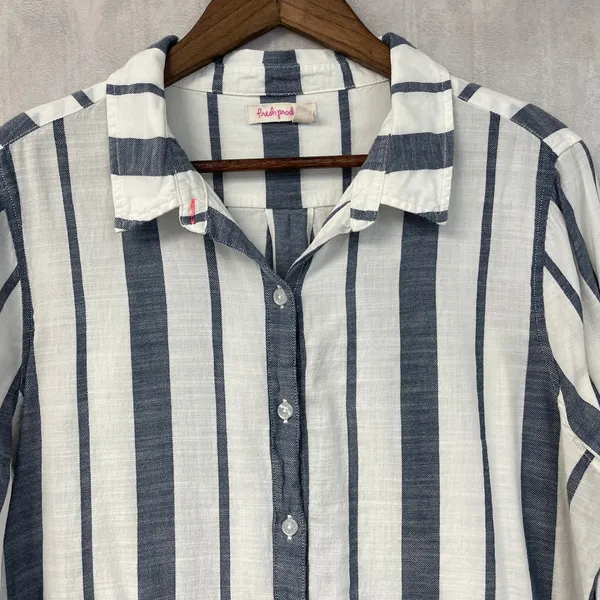 Fresh Produce Women Button Down Top Size XL Striped Cotton Coastal Beachy Preppy - Image 3
