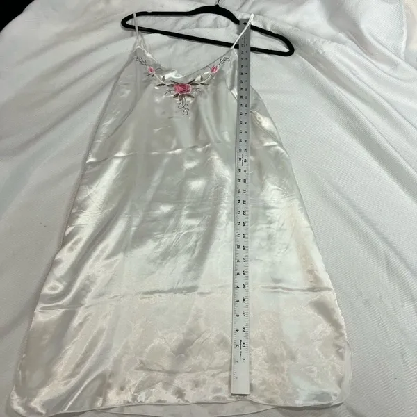 Vintage White Pink Floral Detail Spaghetti Strap Long Nightgown - Image 5