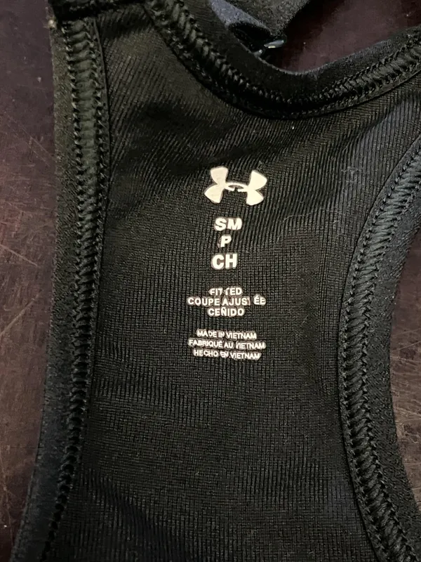 Under Armour Sports Bra Womens Small Black Abstract Print Racerback Padded - Image 5