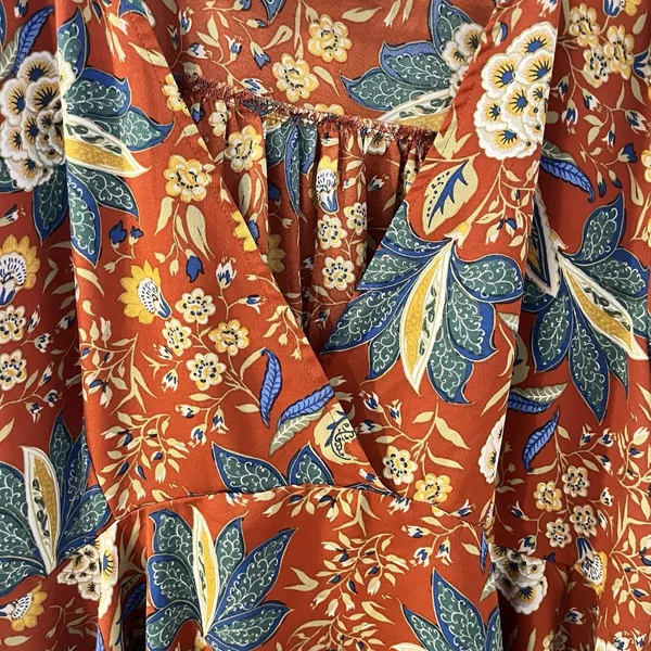 Umgee Plus 1XL Floral Paisley Chiffon Shift‎ Tunic Dress Orange Boho Bell Sleeve - Image 4