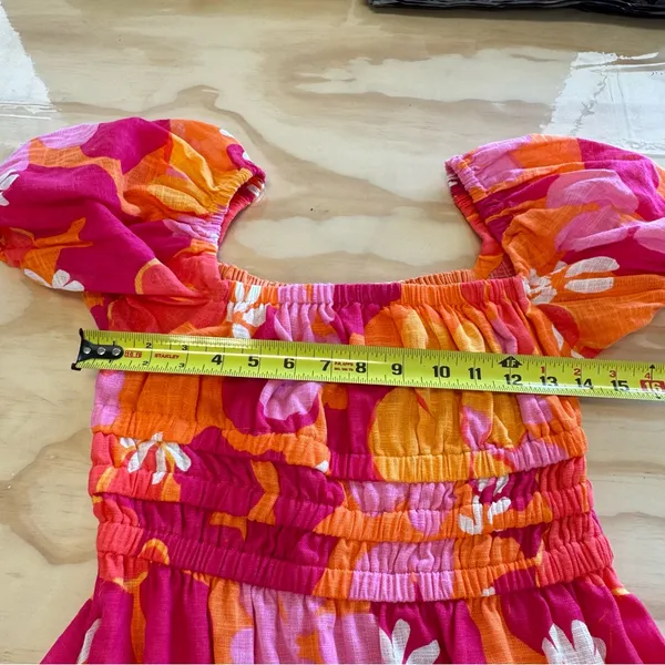 SABO Australia Floral Puff‎ Sleeve Summer Mini Dress Sz 4 Pink Orange - Image 10