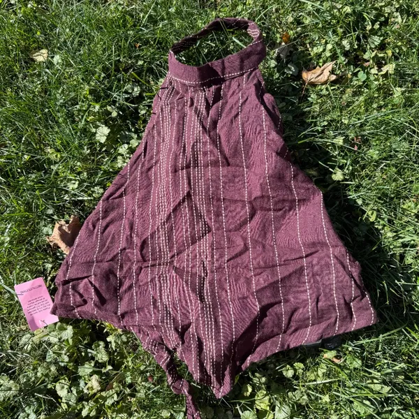 Pretty Little Thing NWT DARK BROWN EMBROIDERED STRIPE HALTERNECK TOP - Image 4