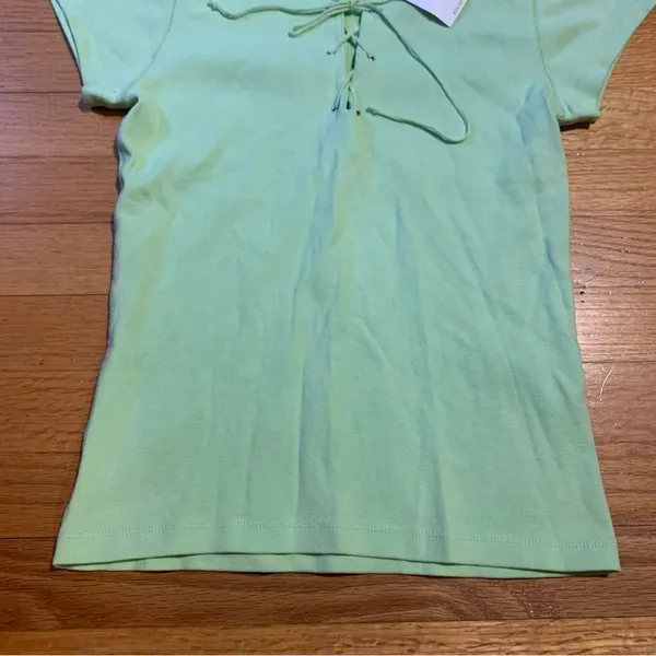 Gap 2003 Retro Collared Shirt String Closure Light Green Women's Medium - Image 2