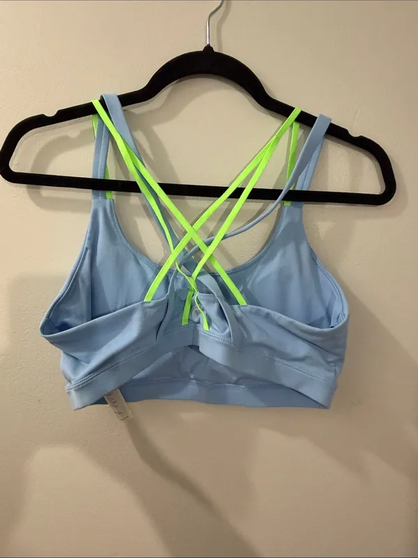 Fabletics Light Blue Sports Bra with Neon Green Strappy Back - Image 2