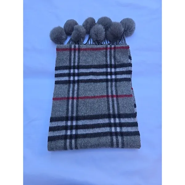 scarf 100% Cashmere With Fur Pompons - Image 5