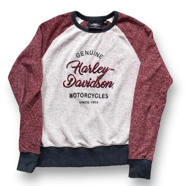 Harley Davidson Cream Red Raglan Sleeve Crewneck Pullover‎ Sweatshirt Size Small - Image 4