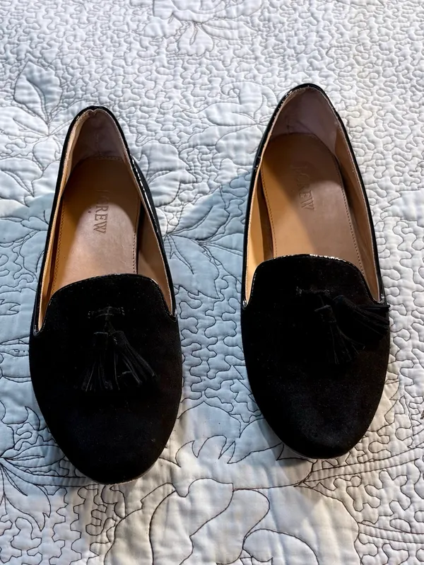 ☀️J.Crew Black Faux Suede Tassel Smoking Loafers Flats Sz 8.5🧡 - Image 11