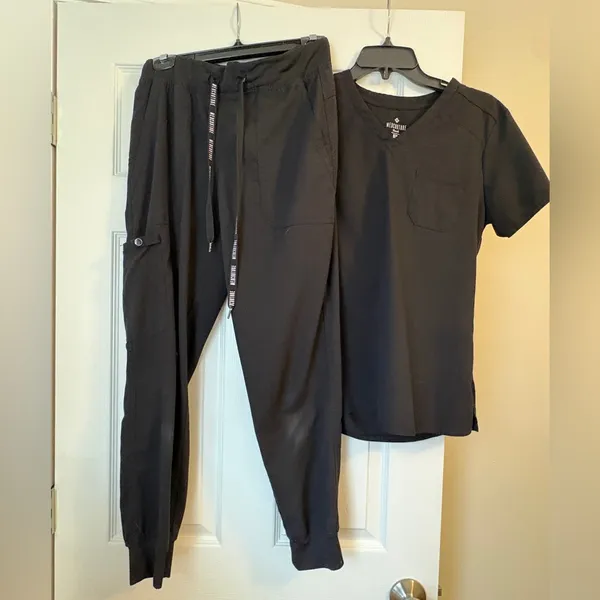 Med Couture Black Scrub Jogger Pants with V-Neck Top Set - Image 4
