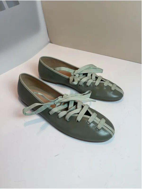 Maeve Genuine Leather Contrast Lace-Up Ballet Flats Sage green Sz 9 Balletcore - Image 2