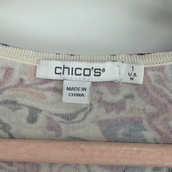 Chico's Purple Paisley V-Neck Lightweight Sweater Top Size 1 US Medium Rayon Mix - Image 3
