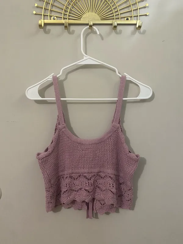 Aeropostale Dusty Lavender Knit Tie-Front Cropped Cami Top - Image 2
