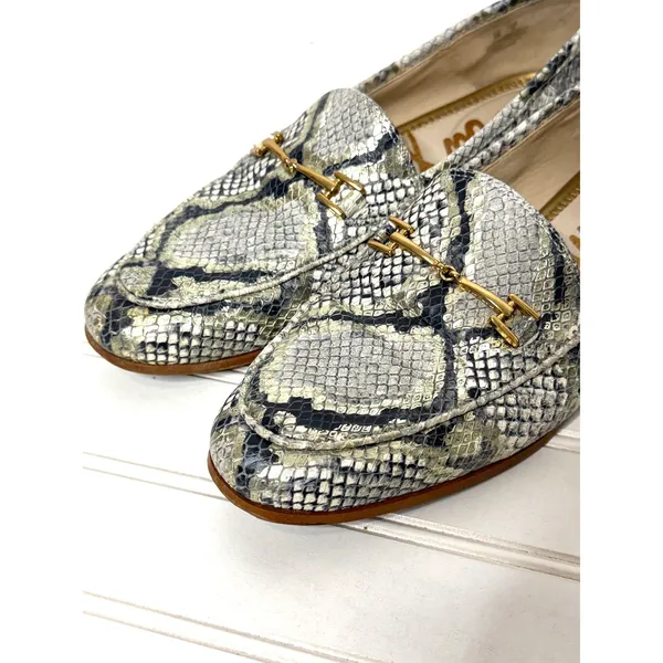 Sam Edelman Loraine Snakeskin Leather Bit Loafers Grey Black Gold Womens 8M - Image 8