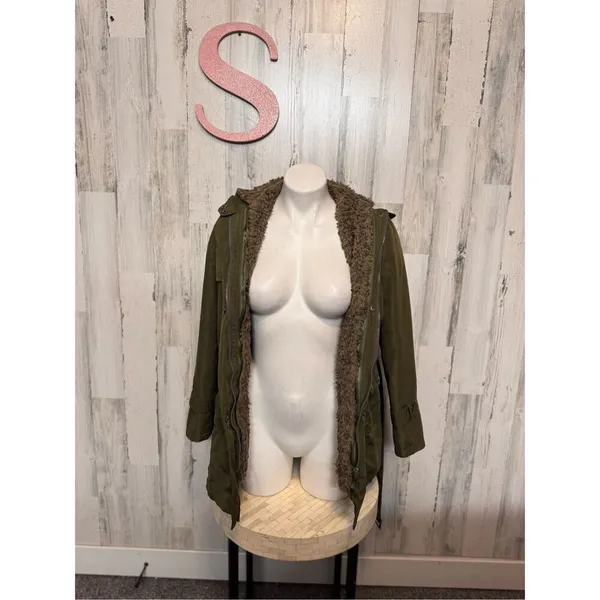 JYY Faux Fur Jacket Removable Raincoat Green Size S - Image 8