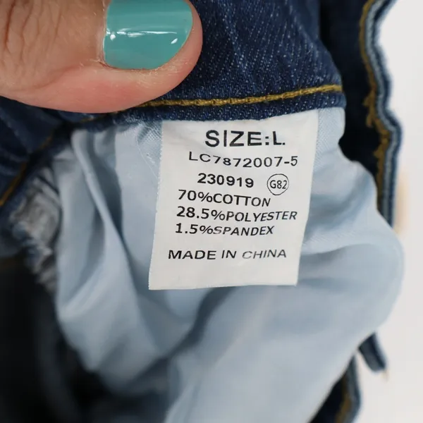 Jeans Womens L Blue Denim Cotton Stretch Mid Rise Drawstring High Waist Wide Leg - Image 3