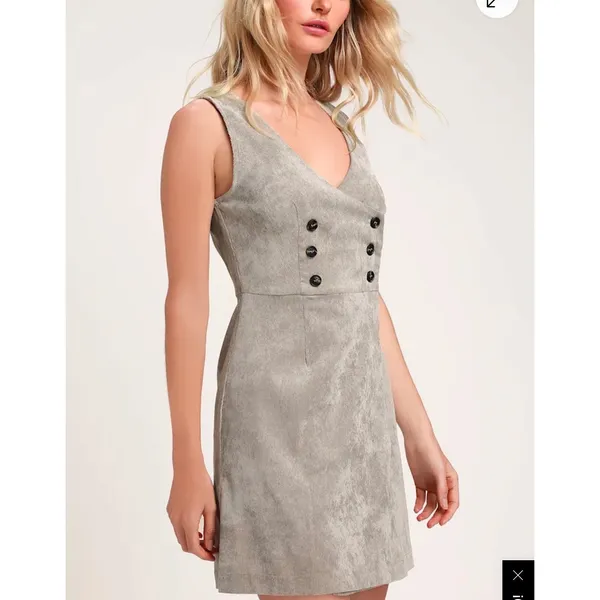 Lulus Wrap Mini Dress Size Large Taupe Brushed Corduroy Button Up Mod Academia - Image 10