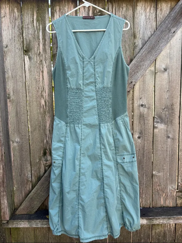 EUC XCVI WEARABLES Gibbon Tank Dress Bubble Hem Sleeveless V Neck Green Large - Image 2