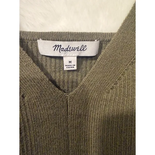Madewell Brodale Ribbed Sweater Tank Top Womens Medium Kale Green V-Neck‎ Crop - Image 2