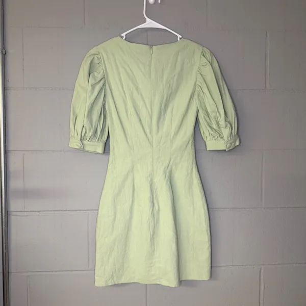 NWT Sabo Skirt Alma Dress in Green Women’s Size XS Puff Sleeve Cotton Mini Dress - Image 4