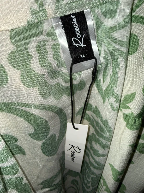 Sleeveless Cream Maxi Dress with Green Floral Print and Waist Tie - Image 9