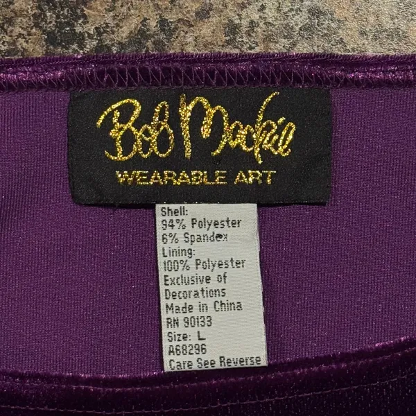 Vintage Bob Mackie Top Velvet Embroidered Angel Wearable Art Purple Stretch L - Image 5