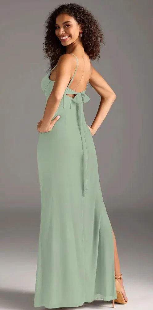 AZAZIE MAI Stretch Dusty Sage Sheath Pleated Mesh Dress - Image 2
