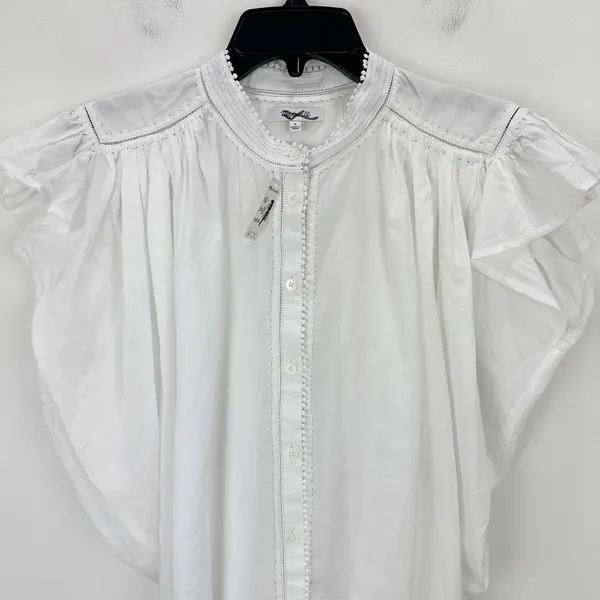 Madewell Shirred Lace Trim Top Blouse Cotton Viscose Lightweight White Large NWT - Image 8