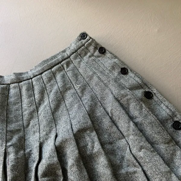 Vintage Herringbone Wool Pleated Midi Skirt - Image 4