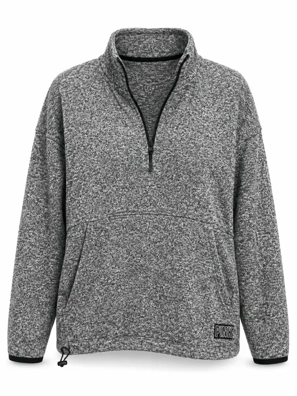 PINK Victoria’s Secret Gray Marled Quarter Zip Pullover Women’s Large - Image 2