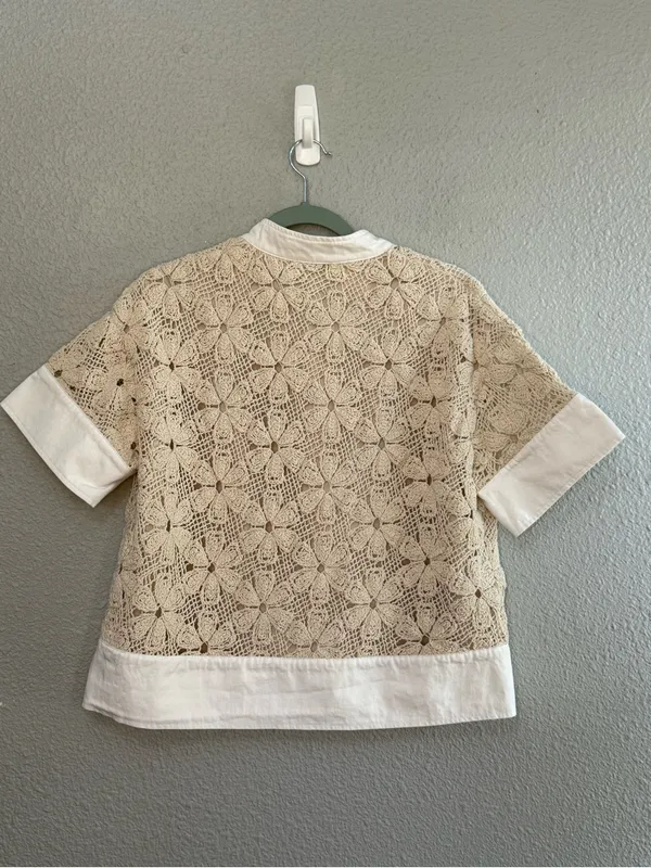 Tuckernuck Tan Crochet Sofía Shirt Size Small - Image 4