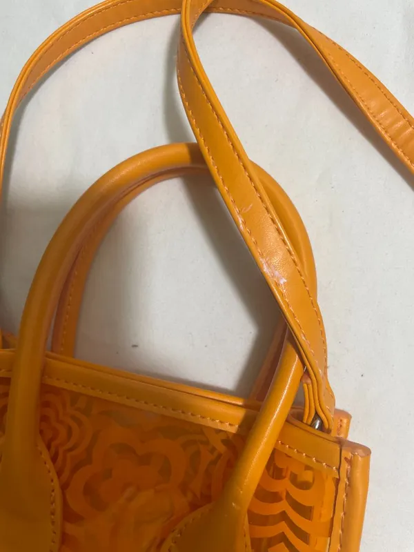 Orange Clear Floral PVC Mini Crossbody Satchel Tote Bag Transparent Top Handle - Image 6