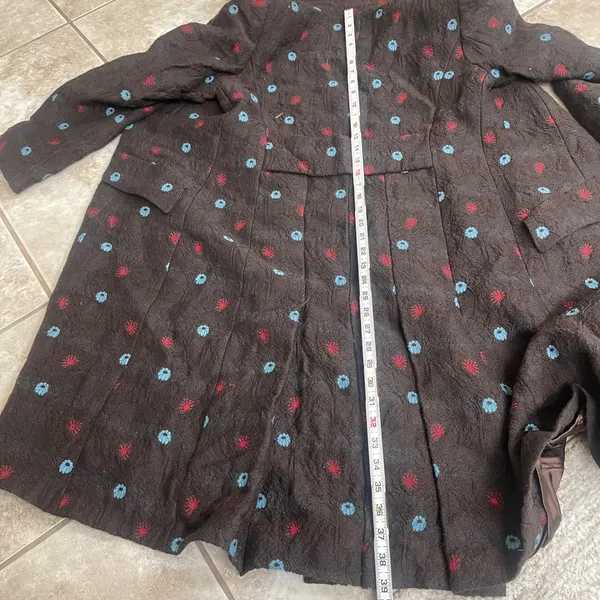 Irene van ryb Vintage Brown Textured Floral Long Coat size 40/ USA 6-8 WOOL - Image 6