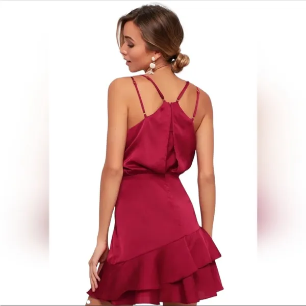 Lulu’s On The‎ Floor Fuchsia Satin Sleeveless Ruffle Mini Dress Size S - Image 2